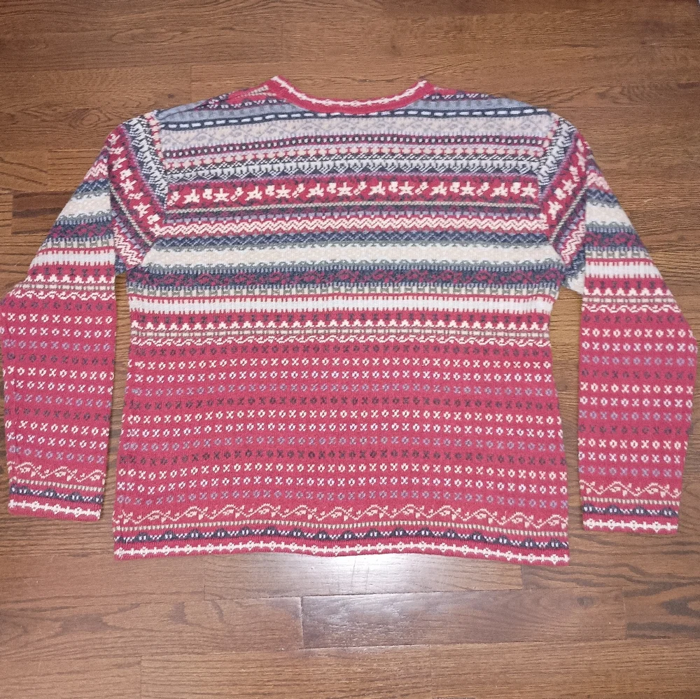 Womens Eddie Bauer Red Blue Beige Fair Isle Sweater Size Large Made in USA